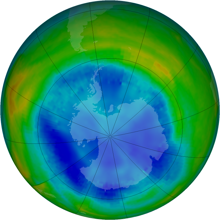 Antarctic ozone map for 14 August 2003